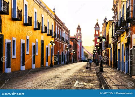 Morning Streets in Colonial City Puebla, Mexico Stock Photo - Image of ...