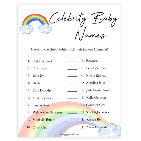 Match The Celebrity Baby Names - Rainbow Printable Baby Games – OhHappyPrintables