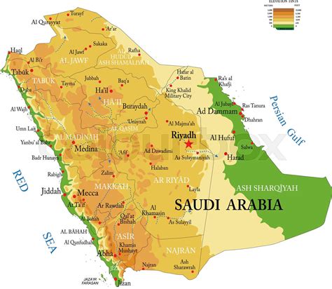 Saudi Arabia physical map | Stock vector | Colourbox