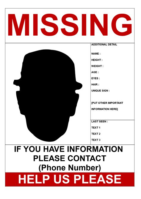 Help to find missing person poster template word - Help to find missing ...