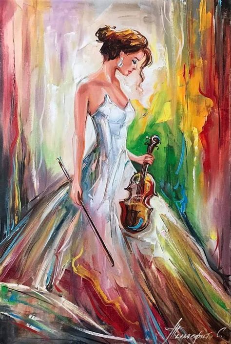 Lady With Violin Oil Painting Original Women 36x48 Canvas Wall Art Girl ...