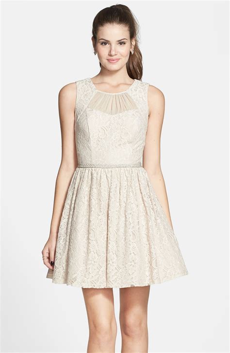 Way-In Lace Fit & Flare Dress (Juniors) | Nordstrom