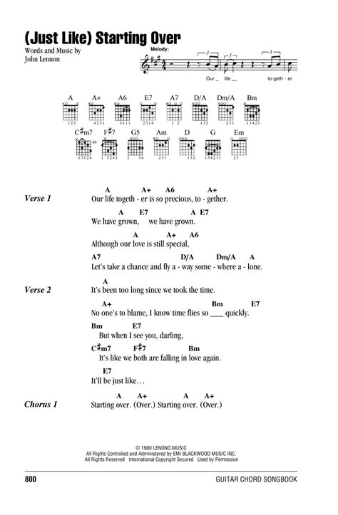 (Just Like) Starting Over by John Lennon - Guitar Chords/Lyrics ...