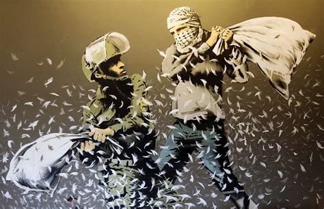 Banksy Israeli And Palestinian Pillow Fight Wall Mural Wallpaper ...