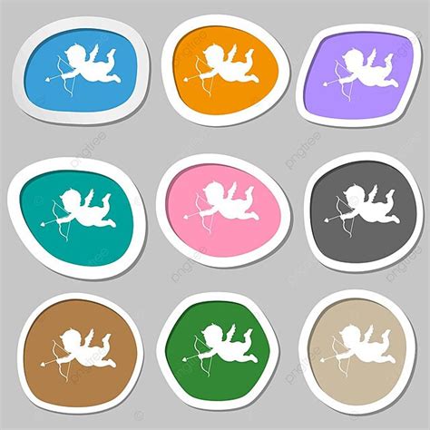 Cupid Symbols Multicolored Paper Stickers Vector Silhouette Story Holiday Vector, Silhouette ...