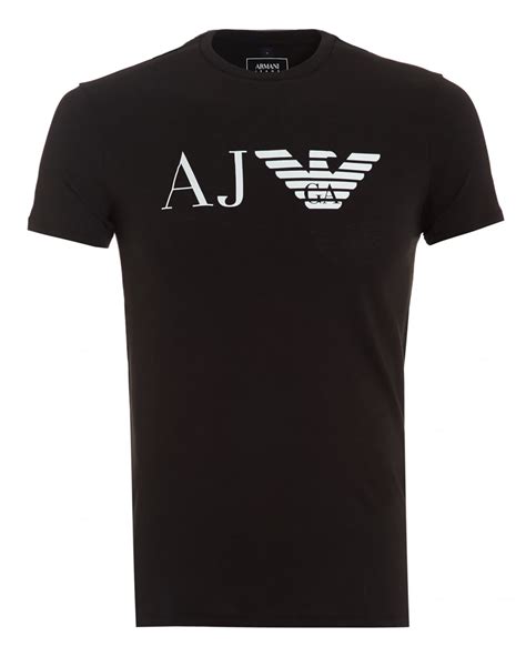 Armani Jeans Mens AJ Logo T-Shirt, Slim Fit Black Tee