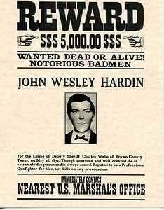 John Wesley Hardin Wanted Poster