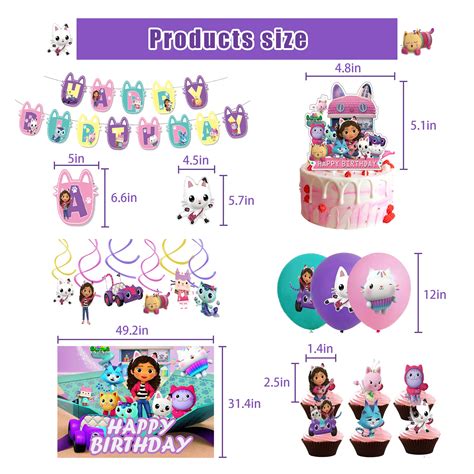 Gabby's Birthday Party Supplies, Dollhouse Decorations Kits Set With Balloons, Backdrop,Happy ...