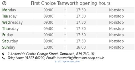 First Choice Tamworth opening times, 1 Ankerside Centre George Street