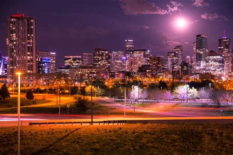 Downtown Denver Colorado Skyline at Night Stock Image - Image of modern ...