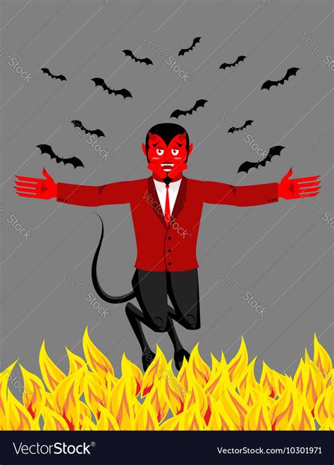 Red devil in hell funny demon and bat satan Vector Image