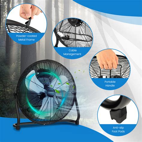 3-Speed High Velocity Floor Fan with Adjustable Tilt Angle and Handle ...