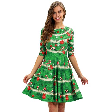 Christmas Dresses - Long Sleeves Xmas Green Dress - Anime Hoodie Shop