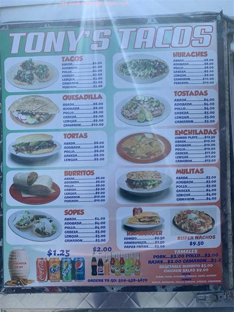 Online Menu of Tonys Tacos Restaurant, Kennewick, Washington, 99336 - Zmenu