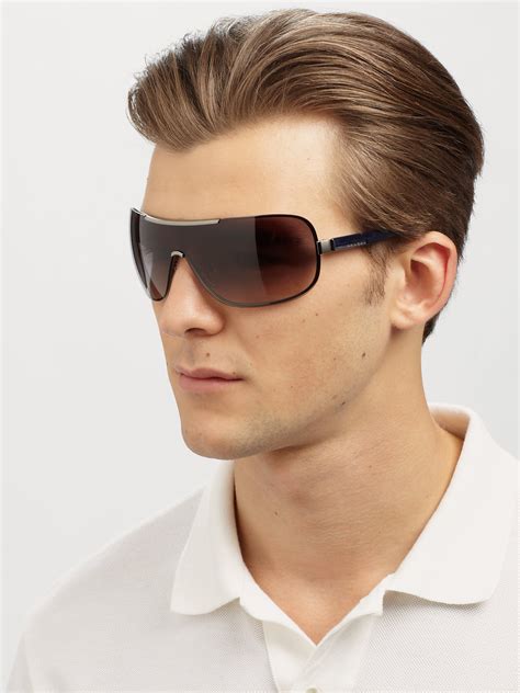 Lyst - Prada Oversized Metal Shield Sunglasses in Gray for Men