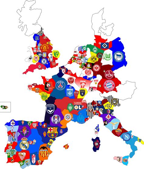 Map of top division football clubs in major European leagues [546x640 ...