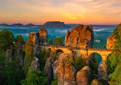 The Bastei Bridge, Saxon Switzerland National Park, Germany Stock Photo - Image of bridge ...