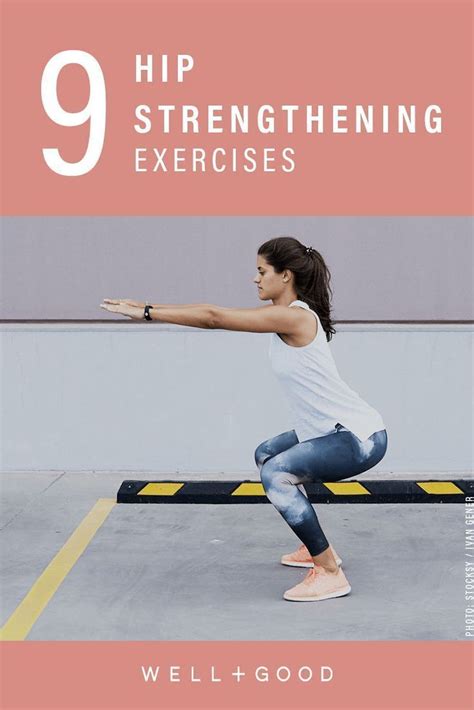 a woman is doing yoga exercises with the text, 9 hip strengthing exercises