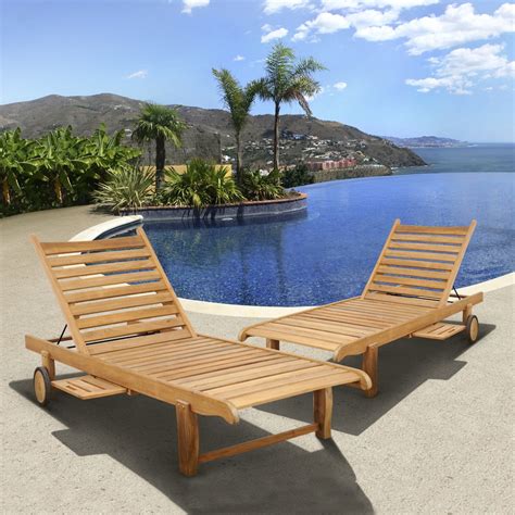 International Home Amazonia Teak Set of 2 Teak Chaise Lounge Chair with ...