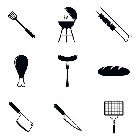 Black barbecue icons set isolated on white background. Grill BBQ Meat ...