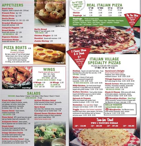 Menu at Italian Village Pizza pizzeria, Monongahela, 169 W Main St