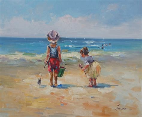 Original Beach Scenery Oil Painting,small Wall Art Beach Decor,child Portrait Oil Painting,beach ...