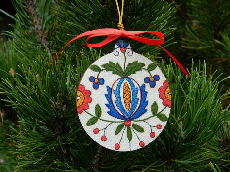 Wooden Christmas Tree Bauble Polish Folk Wooden Decor Red - Etsy