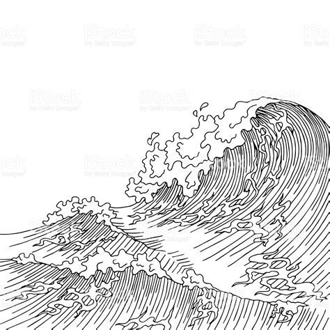 Sea wave graphic surf black white landscape sketch illustration vector | Landscape sketch, Black ...