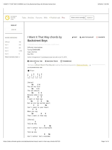 I WANT IT THAT WAY CHORDS (Ver 3) by Backstreet Boys @ | PDF | Song Structure | Celtic Musical ...