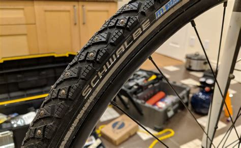 Schwalbe studded Winter Marathon tires set up tubeless - Arcady Genkin