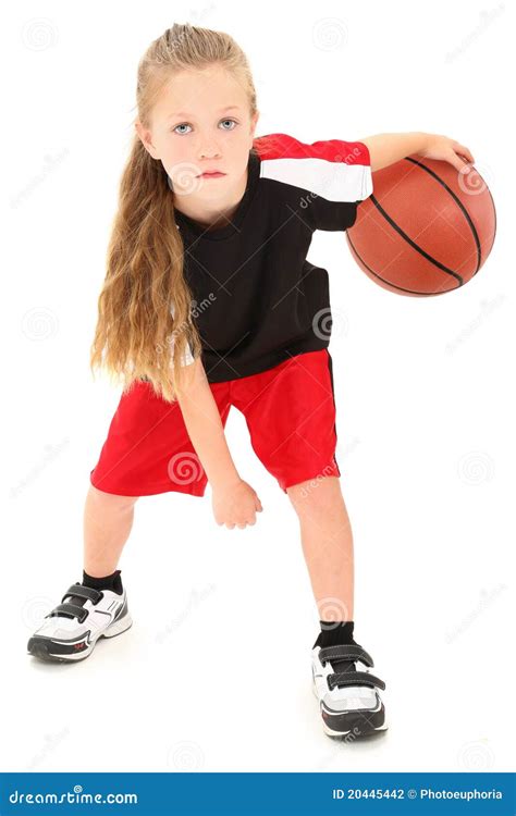 Girl Child Basketball Player Dribbling Ball Stock Photo - Image of adorable, competition: 20445442