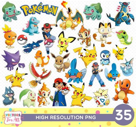 Pokemon CutOut Printable, Pokemon PNG Files, Decoration Scrapbook Stickers Birthday Party ...