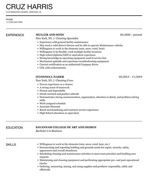 Cleaning Resume Samples | Velvet Jobs