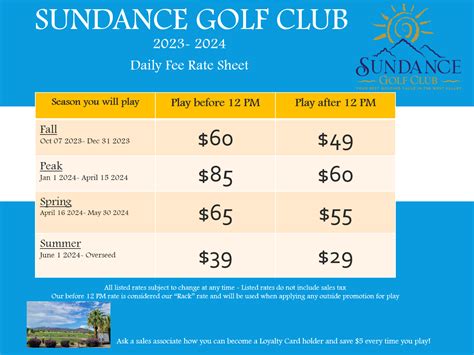 Daily Rates - Sundance Golf Course