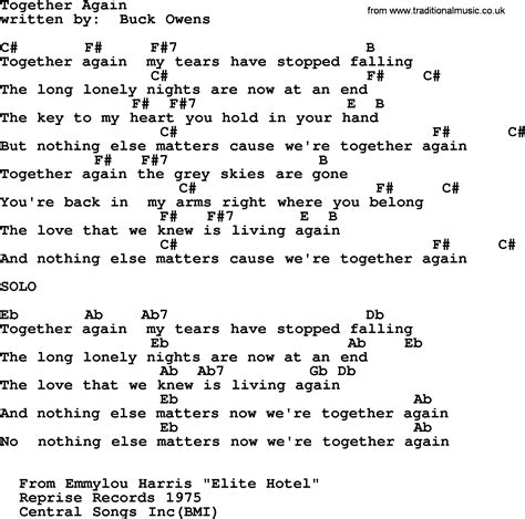 Emmylou Harris song: Together Again, lyrics and chords