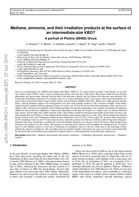 (PDF) Methane, ammonia, and their irradiation products at the surface of an intermediate-size ...