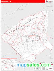 Greene County, TN Zip Code Wall Map Red Line Style by MarketMAPS