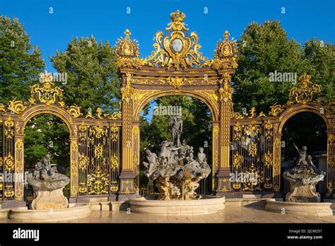 Fountain of Neptun at Place Stanislas. Place Stanislas is a large ...