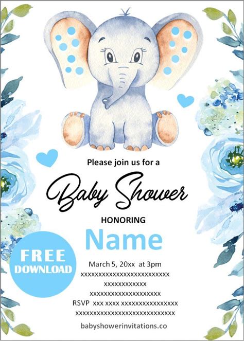 Free Printable Elephant Baby Shower Invitations Templat… | Free printable baby shower ...