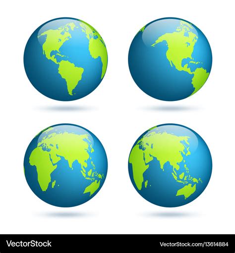 Earth globe world map set planet with continents Vector Image