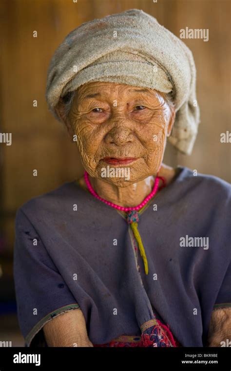 Portrait of elderly Karen woman, Northern Thailand Stock Photo - Alamy