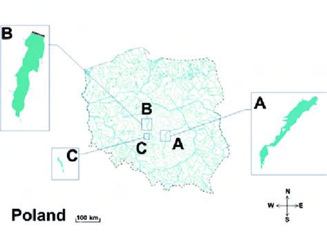 Map of reservoirs: A-Sulejów (Pilica River catchment), B-Jeziorsko and ...