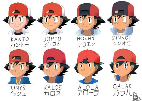 [OC] Evolution of Ash/Satoshi over the years in each region, but Hat ...