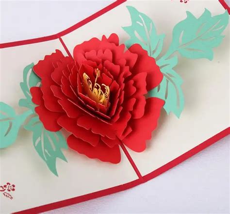 10pcs Peony Flower Handmade Kirigami Origami 3D Pop UP Greeting Cards ...