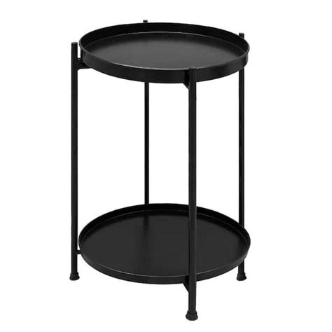 THE URBAN PORT Vica 15 in. Black Round Metal Top Modern Side End Table ...