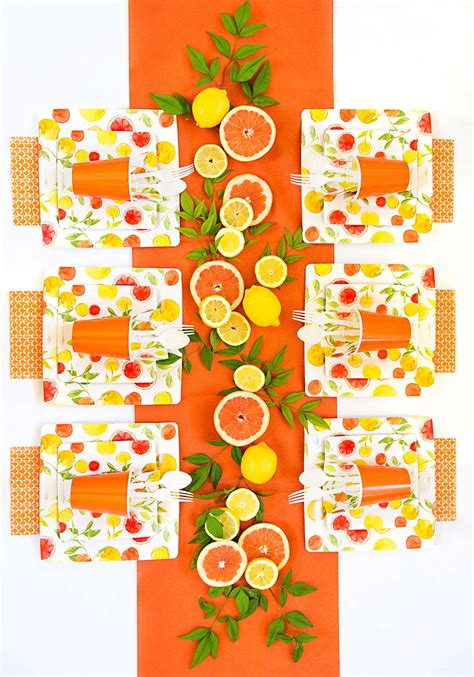 Design Design featured on Pizzazzerie! DIY Party Tablescape: Citrus Party! Orange Party, Peach ...