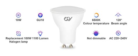 GY GU10 LED Bulbs Cool White 6500K 10W 1100lm Energy Saving GU10 LED Light Bulbs 100W Halogen ...