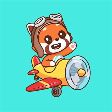 Vol Pilote Mignon Panda Rouge Avec Avion Dessin Animé Vecteur Icône Illustration Transport ...