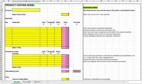 Production Cost Excel Template