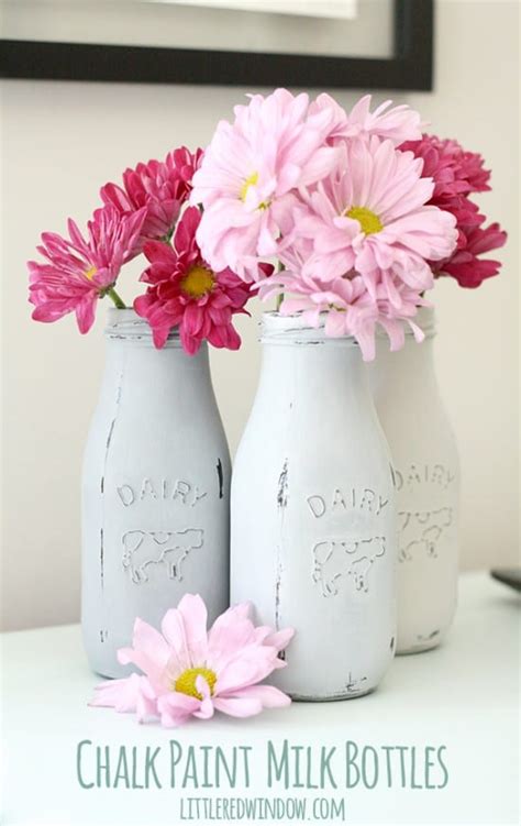 How to Chalk Paint Glass Milk Bottles - Little Red Window